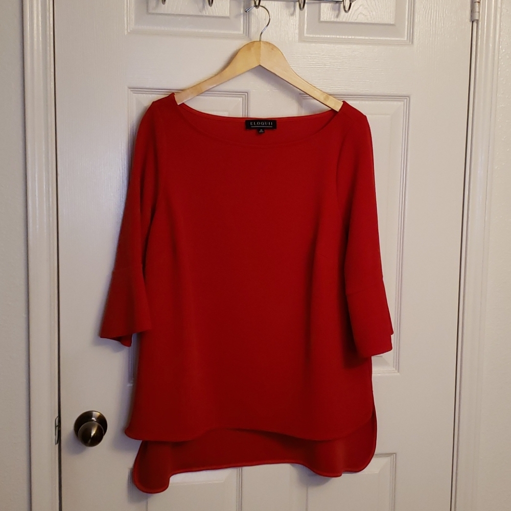 Eloquii Red High-Low Bell Sleeve Top